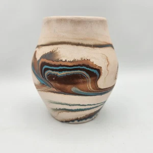 Vtg Nemadji Pottery Vase Blue Orange Brown Desert Geode Swirl 5.25” Southwest - Picture 1 of 9