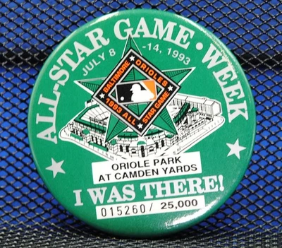 VINTAGE 1993 ALL STAR WEEK PINBACK BALTIMORE ORIOLES CAMDEN YARDS LTD EDITION - Image 1 of 2