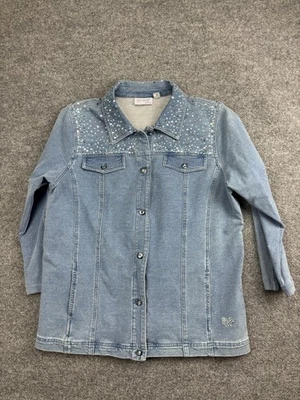 Quacker Factory DreamJeannes Jacket Womens Large Blue Denim Rhinestone Snap - Image 1 of 4