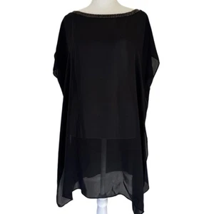 Eileen Fisher 100% Silk Womens Oversized Sheer Tunic Shirt Beaded Small Black - Picture 1 of 17