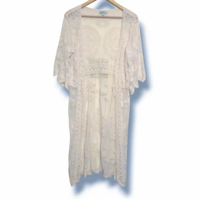 Kimono de encaje Rebellion Again-medio-plumero-transparente-manga 3/4-boho-cubierta de natación Foto 1 de 4