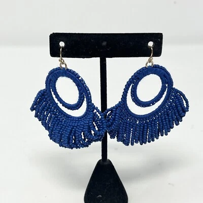 J. Pendientes Cuentas Crew Loopy Lazo Azul Marino Abanico Cuentas Cuelgan Boho Foto 1 de 4
