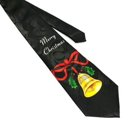 Steven Harris Merry Christmas Tie Jingle Bell Holly Berries Bow Graphic Necktie - Image 1 of 4