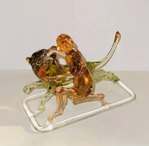Murano Style Lauscha Bimini Man With Lion On Stand Glass Figure - Picture 1 of 5