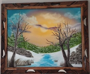 De colección. Cuadro de Navidad de lienzo de pintura acrílica bosque de invierno con recortes 19"x23" - Imagen 1 de 14