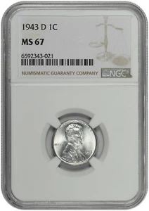 1943 D 1c Lincoln Steel Wheat Cent NGC MS 67 New Holder - Picture 1 of 3
