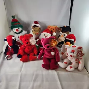 TY Beanie Babies Mezcla de 10 Gorro 5 Osos Búho Pingüino Reno Santa Muñeco de Nieve - Imagen 1 de 6