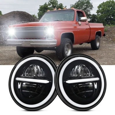 For GMC C15/C25 C35 1975-1978 pair 7"inch Sealed Round LED Headlights DRL - Image 1 of 4