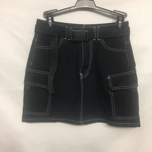 Nasty Gal Cargo Mini Skirt Womens Size 6 Black White Stitching Pockets Outdoor - Picture 1 of 12