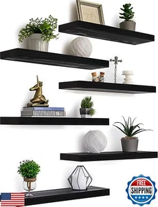 GXYAWPJ Black Wood Floating Shelves for Wall Rustic Wall Shelves for Bedroom - Picture 1 of 5