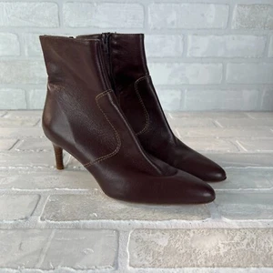 J. CREW Ankle Boots Womens 6 Brown Leather Kitten Heel Chic Pointed Toe Zip - Picture 1 of 15