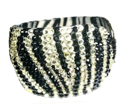 RJ Graziano Cuff Bracelet Black/Silver Faux Crystals Fits Size 7-71/2 - Image 1 of 4