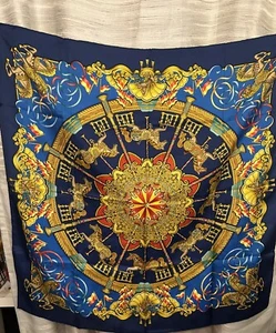 Hermes Silk Jacquard Scarf Le Carrè1993 Lunapark BlueGold By Joachim Metz Rare! - Picture 1 of 8