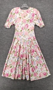 VINTAGE Byer Too Dress Womens 7 Pink Maxi Floral Pleated A Line Cottagecore Y2K - Picture 1 of 13