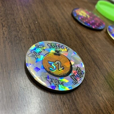 RARE Vtg 90s Official OJ Simpson  Metal POG Slammer DON'T SQUEEZE THE JUICE - Image 1 of 2
