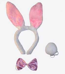 1x Hase Kostüm Hasenkostüm Haarreif Karneval Fastnacht Festival Ostern rosa weiß - Picture 1 of 1