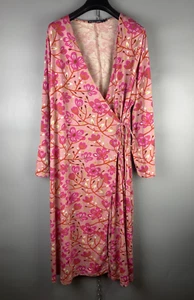 Gudrun Sjoden Oversized Cotton Modal Long Pink Floral Open Cardigan Dress Size L - Picture 1 of 9