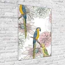 Wandbild Druck auf Plexiglas® Acryl Hochformat 70x100 Papageien Blumen