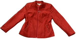 TanJay Faux Suede Red Moto-Style Jacket Sz 6P Lace-up Detail Pockets #215F - Picture 1 of 10