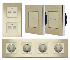Touch Lichtschalter Wechselschalter Steckdosen Dimmer USB Alurahmen LUXUS-TIME - Picture 1 of 64