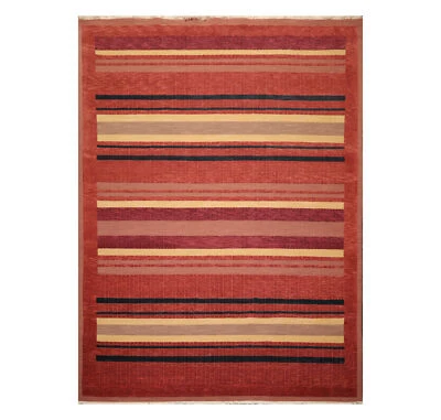 8'8"x 11'10" Nourison Soumak NS16 Stripes Hand Knotted Wool Area Rug Rust Modern - Image 1 of 4