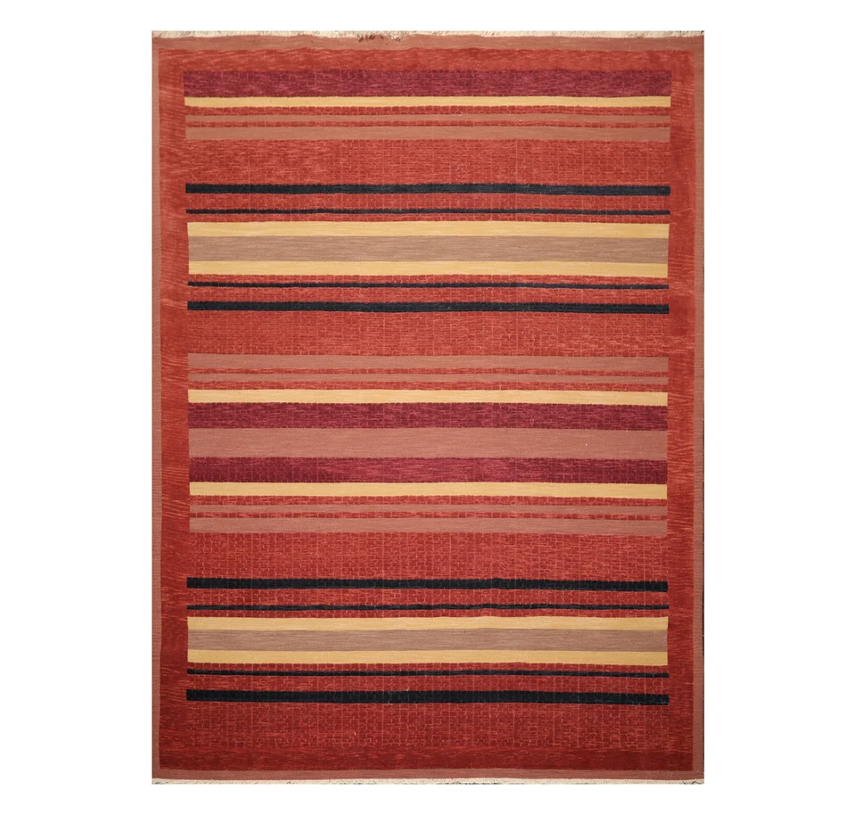 8'8"x 11'10" Nourison Soumak NS16 Stripes Hand Knotted Wool Area Rug Rust Modern - Image 1 of 4