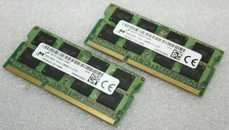 Micron 16GB (2X8GB) DDR3 PC3L-12800 SoDimm Memory Ram Laptop MT16KTF1G64HZ-1G6E1 - Image 1 of 1