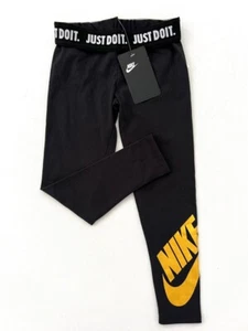 Nike Sportswear Girls Legasee Leggings Black Gold ( 6 ) - Picture 1 of 3