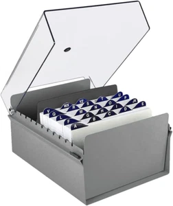 5x8 Card File Holder with AZ Index – Metal Base, Clear Lid, 600 Card Capacity - Picture 1 of 7
