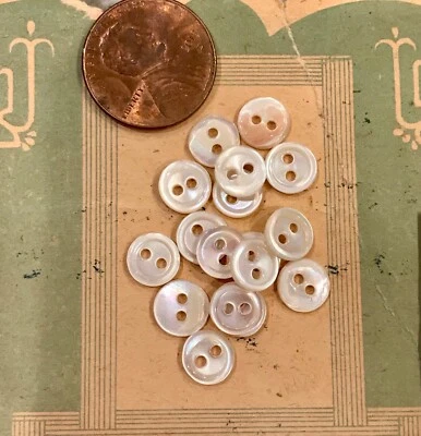 ANTQ Botones Madreperla Años 20 De Colección Delicada Muñeca Pequeña 2 Agujeros NUEVA 8mm 5/16” (18) Foto 1 de 4