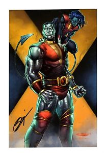 X-MEN: COLOSSUS & NIGHTCRAWLER BY SAJAD SHAH COMIC BOOK SIZE PRINT SIGNED COA