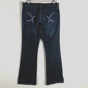 David Kahn Jeans Womens 29 Blue Wide Flared Leg Embroidered Pockets Made In USA - Picture 1 of 22