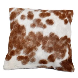Funda de cojín de cuero de vaca marrón y blanco hecha a mano - cuero natural para el pelo - Imagen 1 de 8