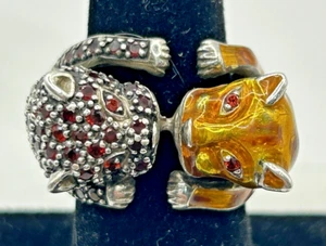 Anello figurativo SIMA K SKJ smalto e rubino pantera gatto argento sterling misura 7 - Foto 1 di 6