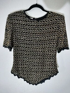 Vintage Lawrence Kazar Perlen Top schwarz gold 80er 90er Cocktail Hochzeit Gr. L - Bild 1 von 9