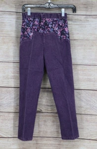 90's Youth Girls Size 10 High Rise Dyed Jeans with Lace Floral Accent Purple - Picture 1 of 11