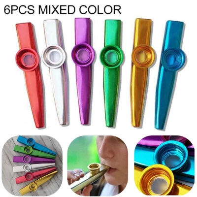 6 Stück Metall Kazoo Set Instrument Membran Metallkazoo in 6 Farben Geschenk Kit - Bild 1 von 4