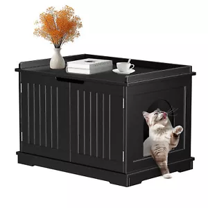 Cat Litter Box Enclosure Furniture Cat Washroom Hidden Litter Box Cabinet Black - Picture 1 of 22