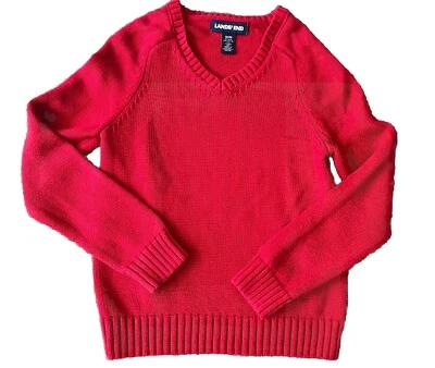 LANDS END  School Uniform/Holiday Kids Cotton  V-neck Sweater Red Size M 5/6 - Image 1 of 4
