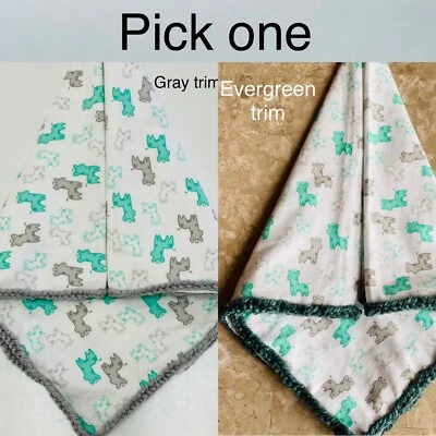 Baby blanket - Safari Jungle Animals -Baby Giraffes -handmade braided edge - Image 1 of 4