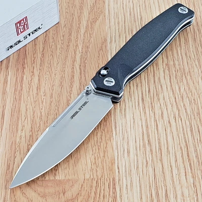 Real Steel Huginn Folding Knife 3.63" VG-10 Stainless Blade Black G10 Handle - Image 1 of 4