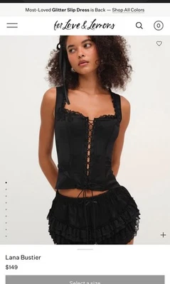 For Love & Lemons Lana Bustier Corset Top Black Size Small Lace Detail - Image 1 of 4