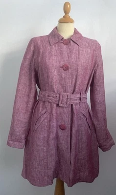 Poetry Raspberry Pink Linen Blazer Belted Jacket With Pockets Size UK 12 - Image 1 of 4