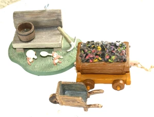 Snow White & the Seven Dwarfs Cottage Bemch. & Mine Car, & Wheel Barrel - Picture 1 of 6