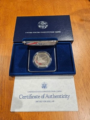1987-S US Mint Constitution Proof 90% Silver Dollar Coin 200th Anniversary w/COA - Image 1 of 3