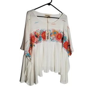 Poncho donna Savanna Jane ricamato M/L boho floreale rosa blu nuovo - Foto 1 di 8