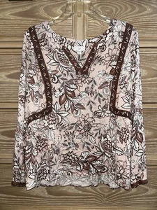 J. Jill Pink Floral Print Relaxed Tunic Top Boho Lace Blouse Size Large Petite - Picture 1 of 4