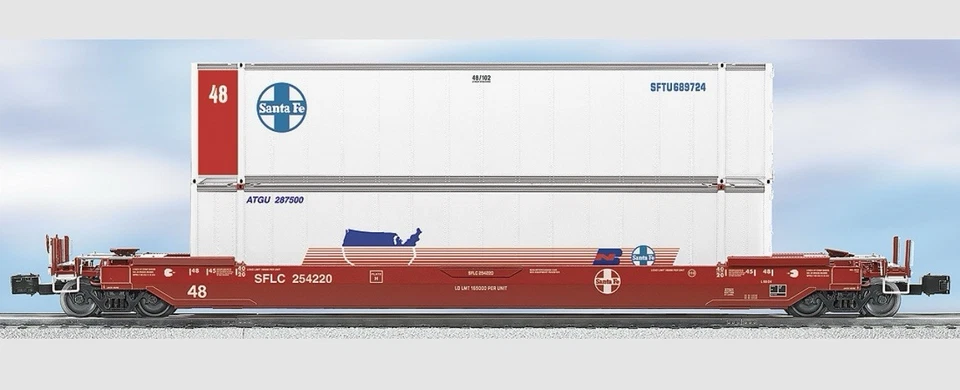 Lionel 6-27529 DIE-CAST SANTA FE 48’ Husky Stack Well Car #254221 O-Scale NEW - Image 1 of 3