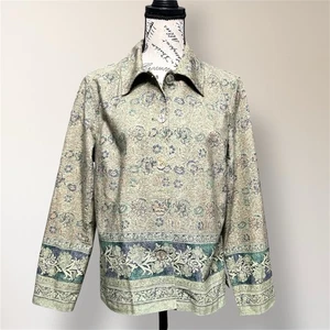 Vintage Coldwater Creek Gobelin Jacke blau grün Blumen Baumwolle Knopfleiste PM - Bild 1 von 7