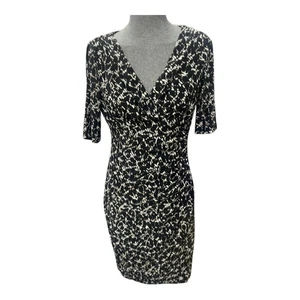 Lauren By Ralph Lauren  Black White Gold Print Fitted Short Sleeve Size 6 UK 8 - Picture 1 of 8